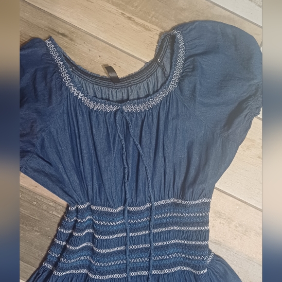 Lapis Blue and White Ruffled Smocked Midi Sundress - Picture 4 of 4